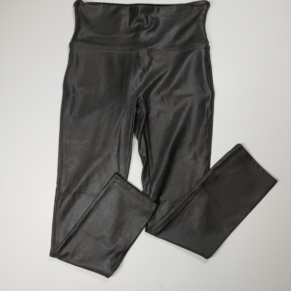 SPANX Gray Faux Leather Style 2437 Leggings - Size Small